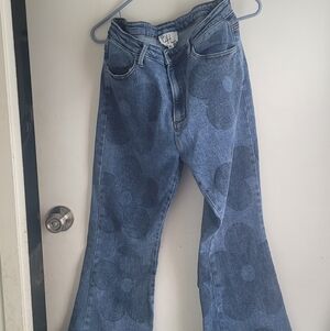 OH Polka Dot High-Rise Flare Jeans — Blue